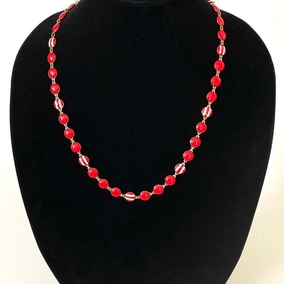 Vintage Necklace Metal Red Enamel Gold Tone - Picture 4 of 8